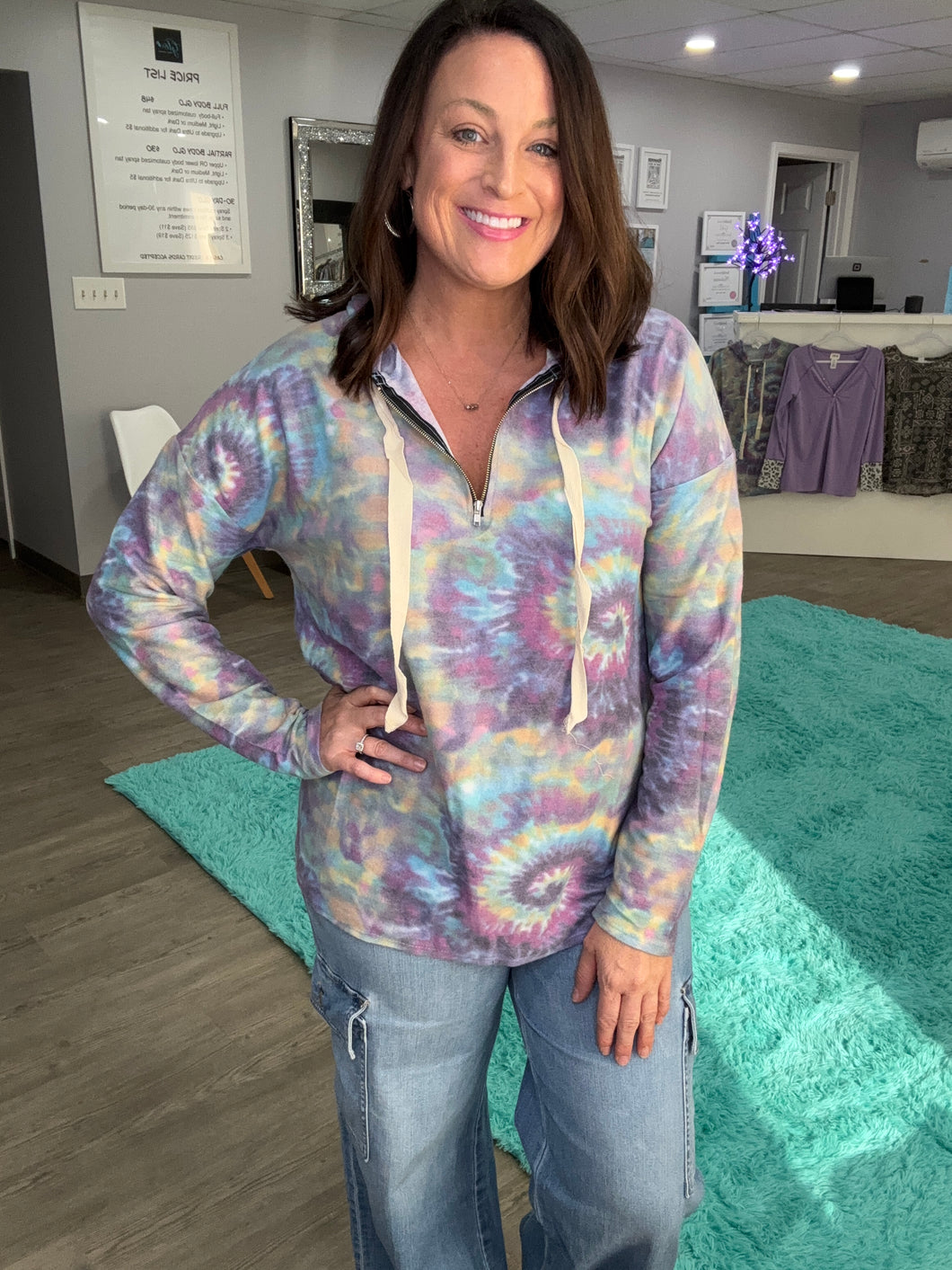 Brushed Circular Tie Dye Print Terry Hoodie