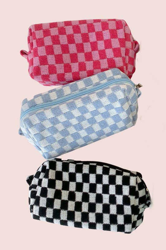 Checker Check Make Up Zipper Travel Cosmetic Bag