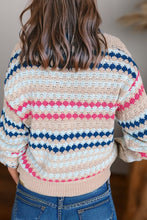 Load image into Gallery viewer, Stripe Eyelet Patterned Drop Shoulder Sweater
