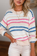 Load image into Gallery viewer, Stripe Eyelet Patterned Drop Shoulder Sweater
