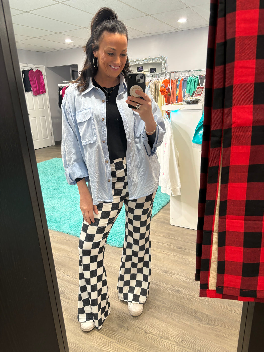 Checkered High Rise Flared Pants