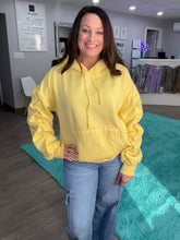 Load image into Gallery viewer, Ruched Sleeve Vintage Washed Fleece Hoodie
